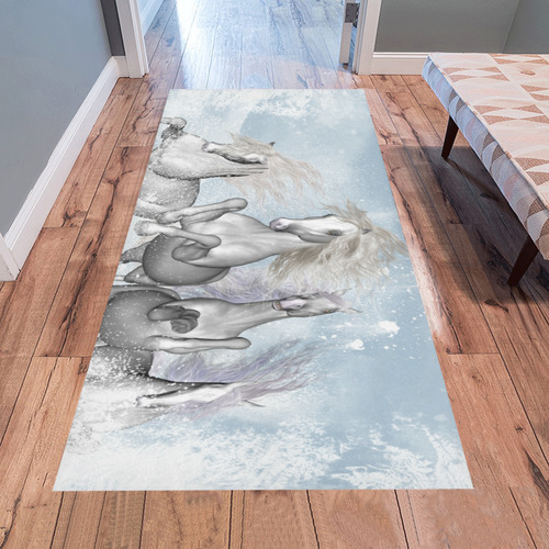 Awesome white wild horses Area Rug 7'x3'3''