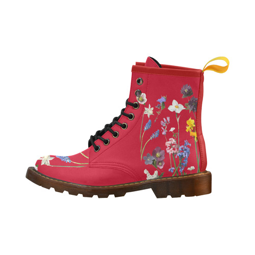 Wildflower on Red High Grade PU Leather Martin Boots For Men Model 402H