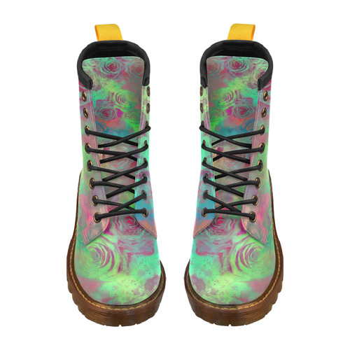 flowers roses High Grade PU Leather Martin Boots For Women Model 402H