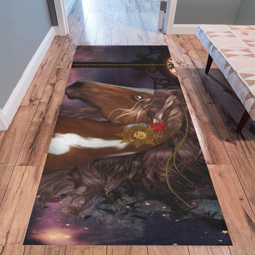 Awesome steampunk horse with clocks gears Area Rug 9'6''x3'3''