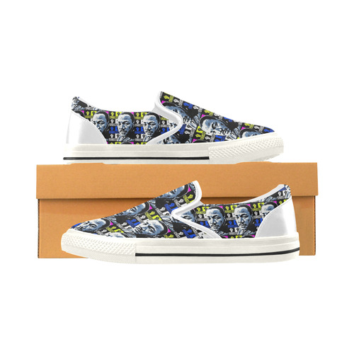 FIGHT THE POWER-2 MLK TILED Women's Slip-on Canvas Shoes/Large Size (Model 019)