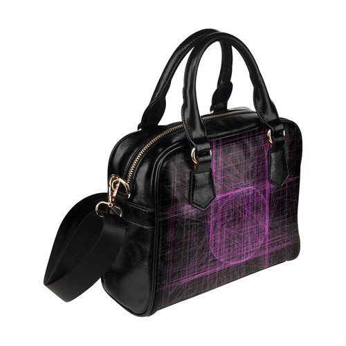 Purple / magenta abstract glitch on black Shoulder Handbag (Model 1634)