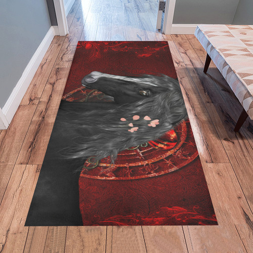 Black horse with flowers Area Rug 7'x3'3''