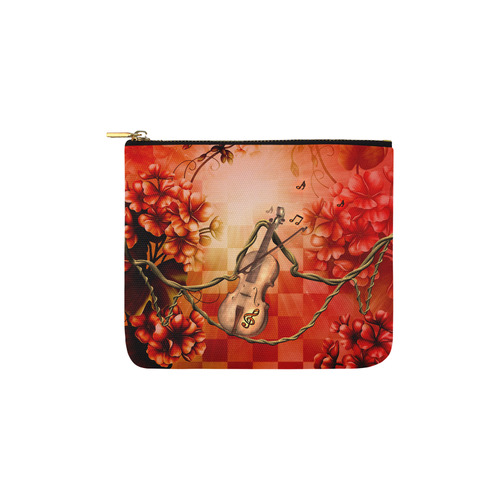 Violin and violin bow with flowers Carry-All Pouch 6''x5''