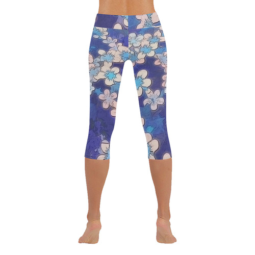 lovely floral 29 C by FeelGood Women's Low Rise Capri Leggings (Invisible Stitch) (Model L08)