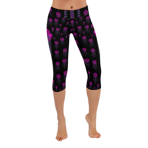 Jungle Flowers Women's Low Rise Capri Leggings (Invisible Stitch) (Model L08)