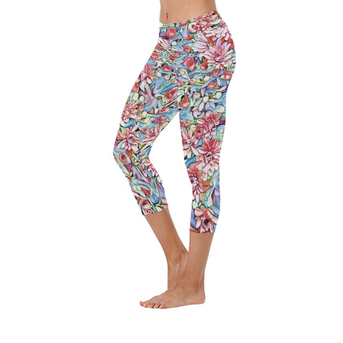 lovely floral 31F by FeelGood Women's Low Rise Capri Leggings (Invisible Stitch) (Model L08)