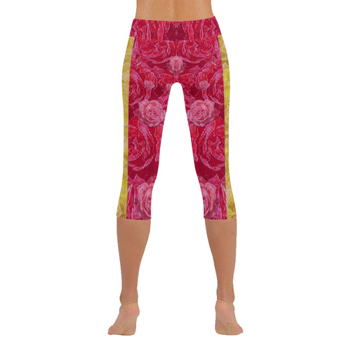 Rose and roses and another rose Women's Low Rise Capri Leggings (Invisible Stitch) (Model L08)