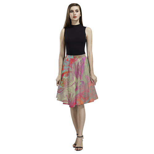 flowers roses Melete Pleated Midi Skirt (Model D15)