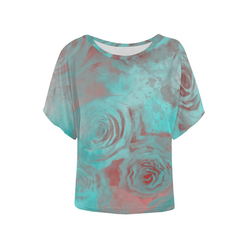 flowers roses Women's Batwing-Sleeved Blouse T shirt (Model T44)