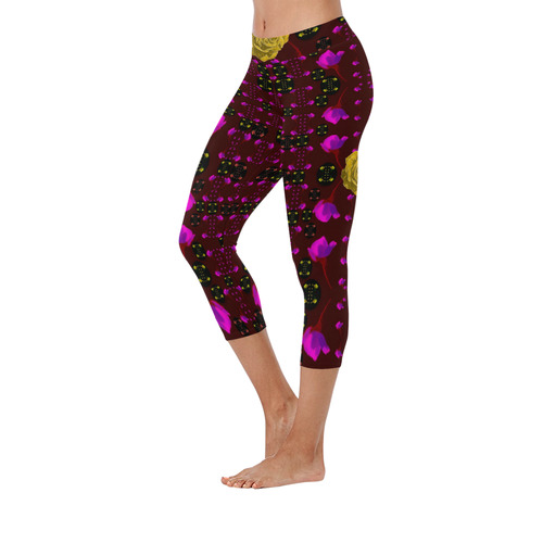 Roses in the air for happy feelings Women's Low Rise Capri Leggings (Invisible Stitch) (Model L08)