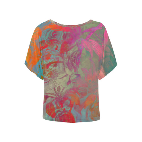 flowers roses Women's Batwing-Sleeved Blouse T shirt (Model T44)