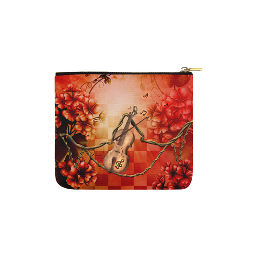 Violin and violin bow with flowers Carry-All Pouch 6''x5''