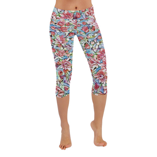 lovely floral 31F by FeelGood Women's Low Rise Capri Leggings (Invisible Stitch) (Model L08)