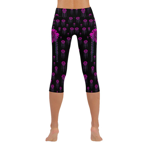 Jungle Flowers Women's Low Rise Capri Leggings (Invisible Stitch) (Model L08)