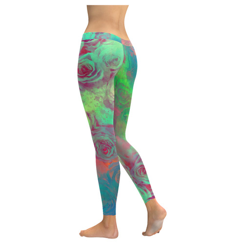 flowers roses Women's Low Rise Leggings (Invisible Stitch) (Model L05)