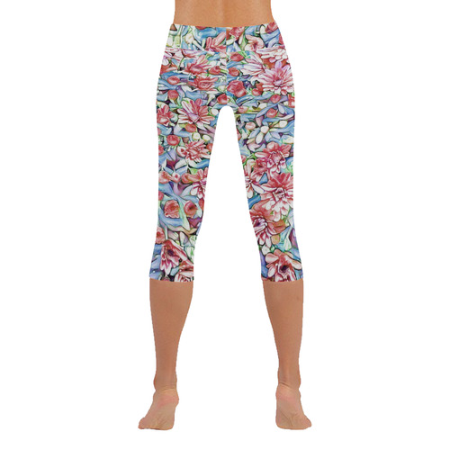 lovely floral 31F by FeelGood Women's Low Rise Capri Leggings (Invisible Stitch) (Model L08)