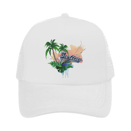 Tropical design with surfboard Trucker Hat