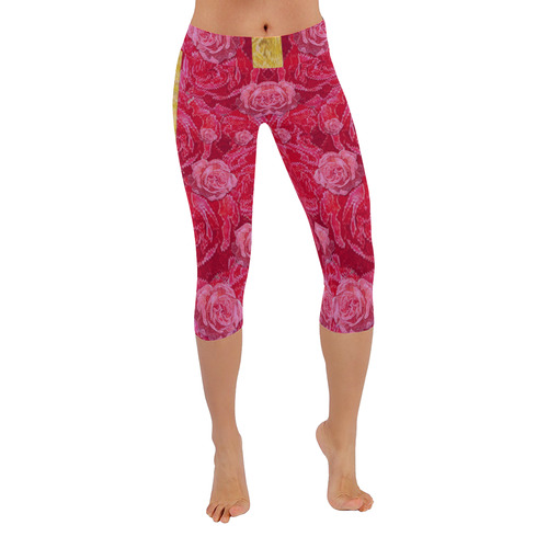 Rose and roses and another rose Women's Low Rise Capri Leggings (Invisible Stitch) (Model L08)