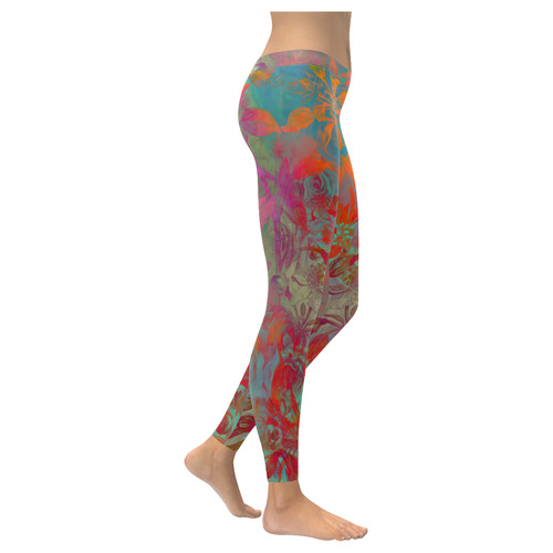 flowers roses Women's Low Rise Leggings (Invisible Stitch) (Model L05)