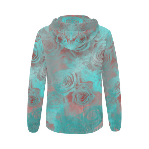 flowers roses All Over Print Full Zip Hoodie for Women (Model H14)