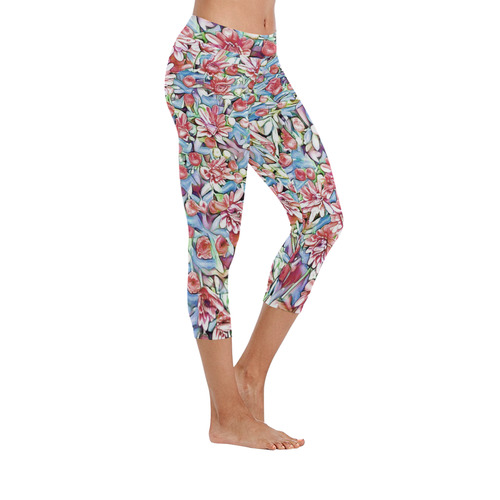 lovely floral 31F by FeelGood Women's Low Rise Capri Leggings (Invisible Stitch) (Model L08)