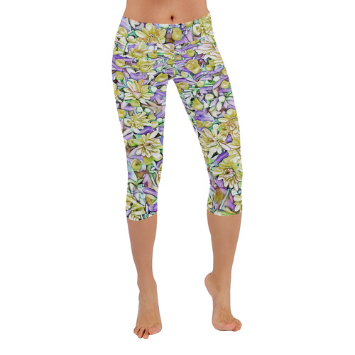 lovely floral 31E by FeelGood Women's Low Rise Capri Leggings (Invisible Stitch) (Model L08)