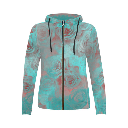 flowers roses All Over Print Full Zip Hoodie for Women (Model H14)