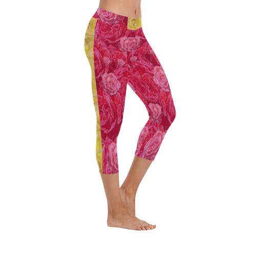 Rose and roses and another rose Women's Low Rise Capri Leggings (Invisible Stitch) (Model L08)