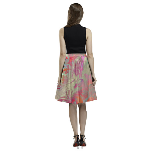 flowers roses Melete Pleated Midi Skirt (Model D15)