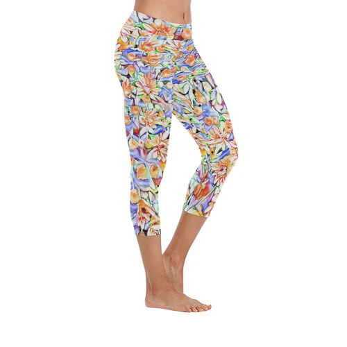 lovely floral 31D by FeelGood Women's Low Rise Capri Leggings (Invisible Stitch) (Model L08)