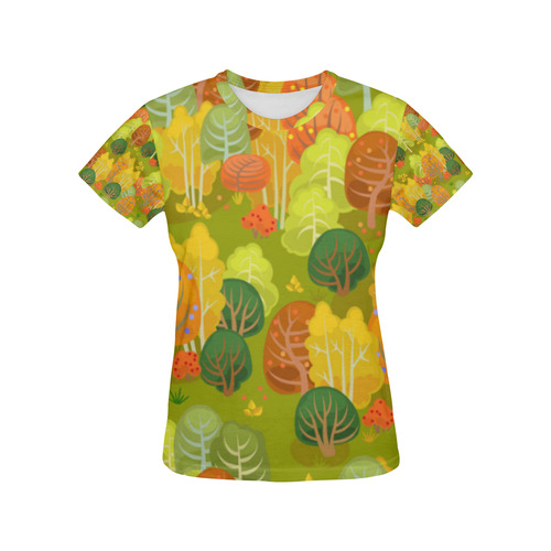 Autumn Forest Red Orange Yellow Beautiful Trees All Over Print T-Shirt for Women (USA Size) (Model T40)