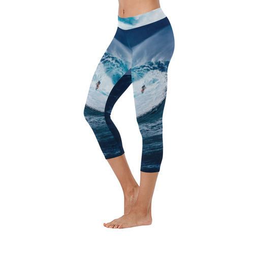 surfing Women's Low Rise Capri Leggings (Invisible Stitch) (Model L08)