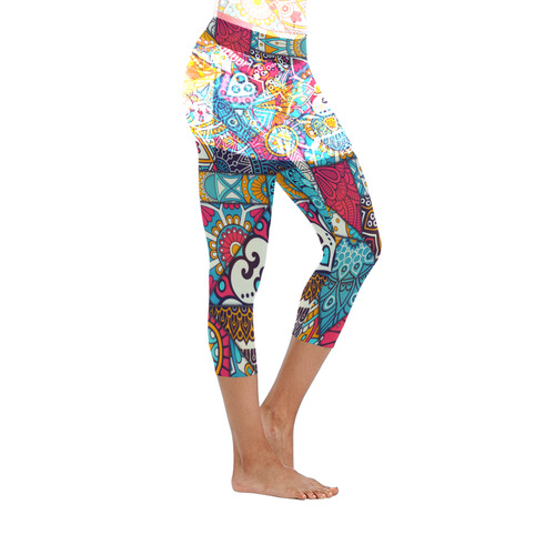 mandala Patchwork pattern Women's Low Rise Capri Leggings (Invisible Stitch) (Model L08)
