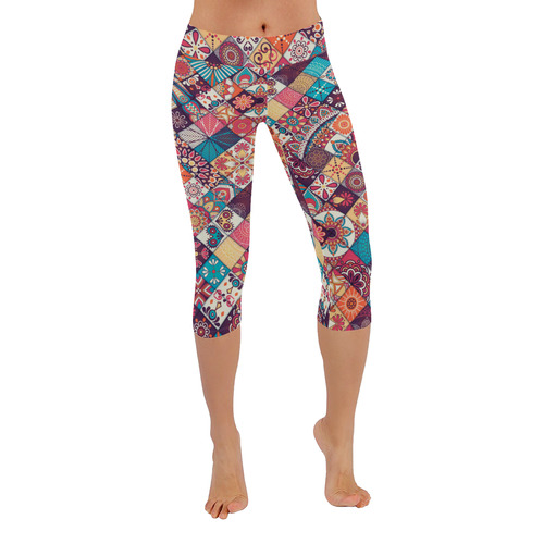 mandala Seamless pattern Women's Low Rise Capri Leggings (Invisible Stitch) (Model L08)