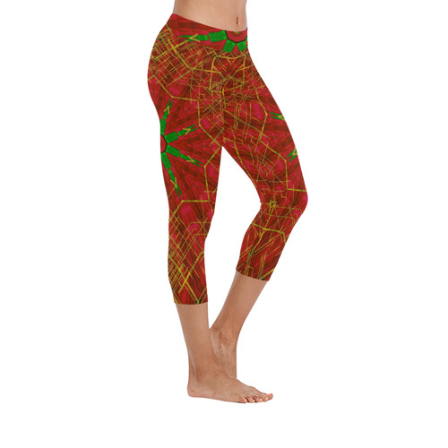 Merry Stars on Women's Low Rise Capri Leggings (Invisible Stitch) (Model L08)