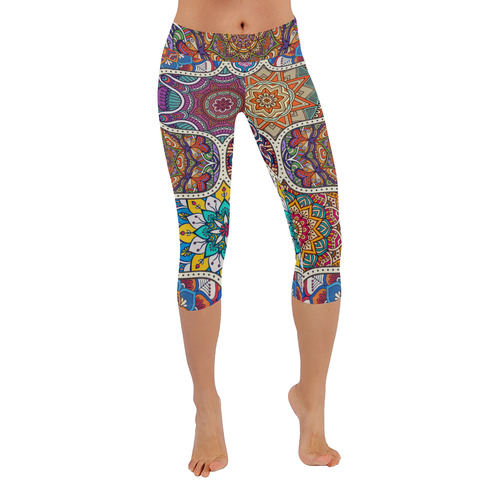 mandala Seamless tile pattern Women's Low Rise Capri Leggings (Invisible Stitch) (Model L08)