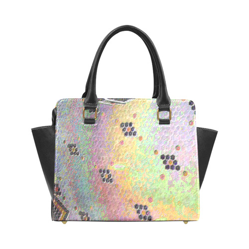 Enamel Hexagon Tile Scales Rainbow Colors Rivet Shoulder Handbag (Model 1645)