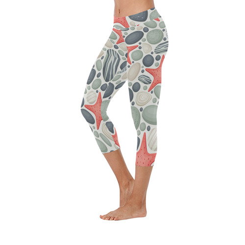 Ocean Stones and Sea Stars Women's Low Rise Capri Leggings (Invisible Stitch) (Model L08)