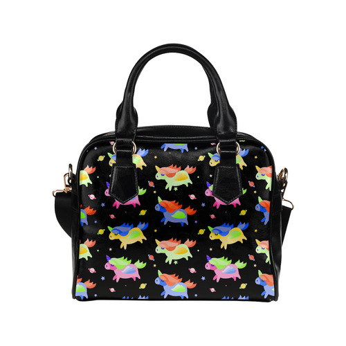 Cute Flying Unicorns Stars Planets Starry Night Shoulder Handbag (Model 1634)