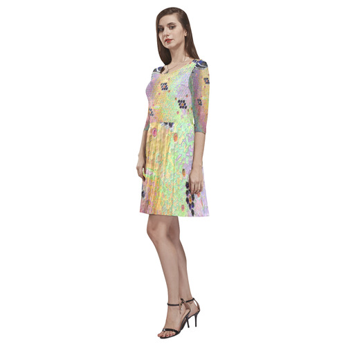 Enamel Hexagon Tile Scales Rainbow Colors Tethys Half-Sleeve Skater Dress(Model D20)