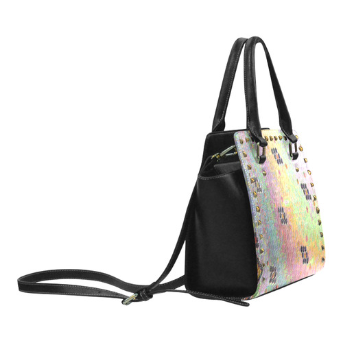 Enamel Hexagon Tile Scales Rainbow Colors Rivet Shoulder Handbag (Model 1645)