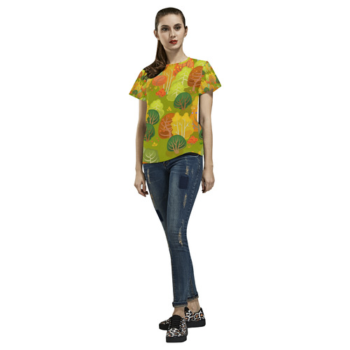 Autumn Forest Red Orange Yellow Beautiful Trees All Over Print T-Shirt for Women (USA Size) (Model T40)