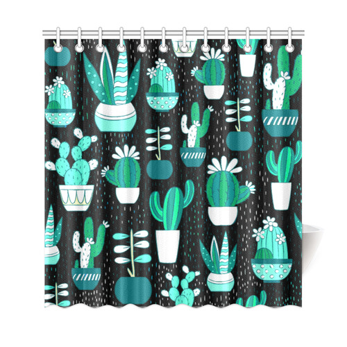 Cute Cactus Floral Pattern Succulents Shower Curtain 69"x72"