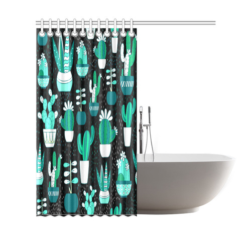 Cute Cactus Floral Pattern Succulents Shower Curtain 69"x70"