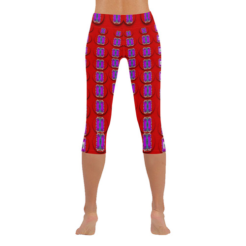 May be a cartoon on red Women's Low Rise Capri Leggings (Invisible Stitch) (Model L08)