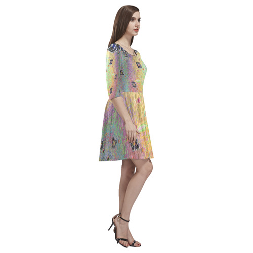 Enamel Hexagon Tile Scales Rainbow Colors Tethys Half-Sleeve Skater Dress(Model D20)