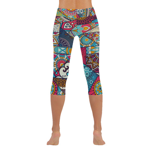 mandala Patchwork pattern Women's Low Rise Capri Leggings (Invisible Stitch) (Model L08)