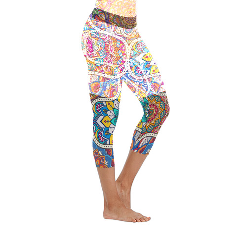 mandala Seamless tile pattern Women's Low Rise Capri Leggings (Invisible Stitch) (Model L08)