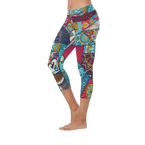 mandala Patchwork pattern Women's Low Rise Capri Leggings (Invisible Stitch) (Model L08)